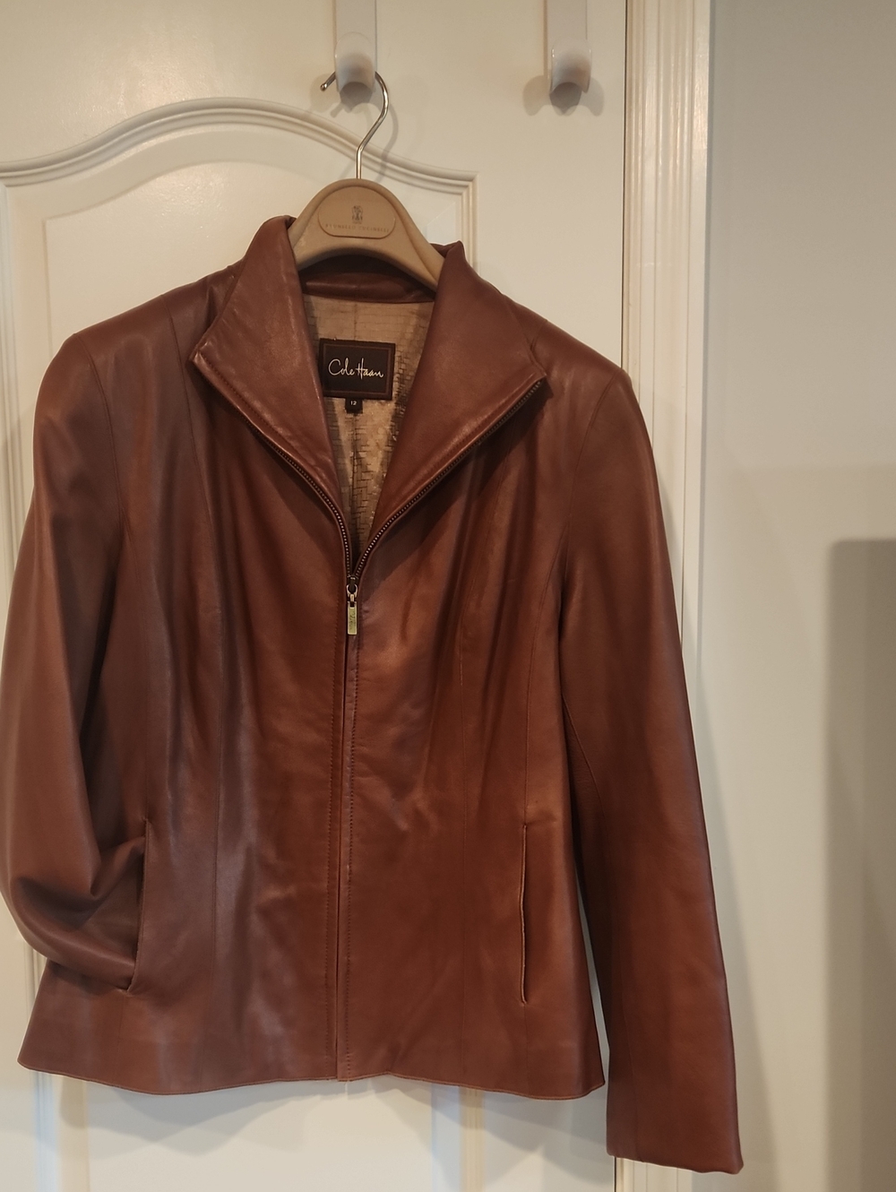 Cole Haan Brown Leather Zip Jacket